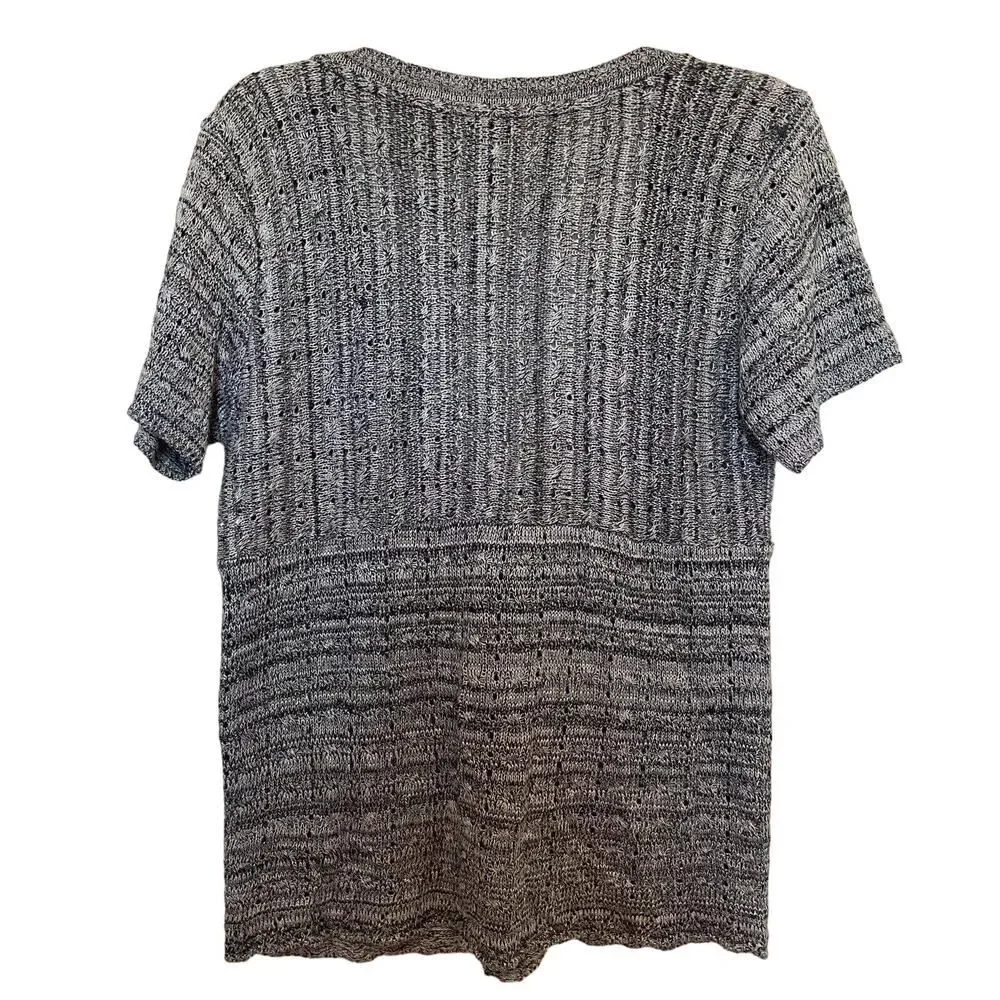 Chico’s Short Sleeve Lightweight Cardigan Sweater Heathered Gray White Size 1(M)